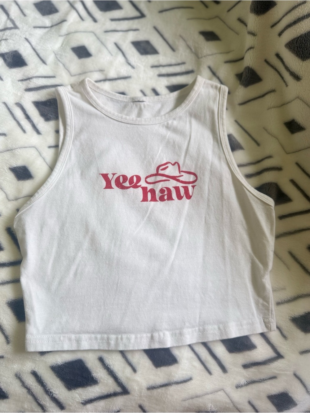 Yee Haw White Crop Tank Top  - Red Graphic